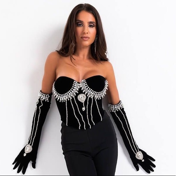 Velvet Rhinestone Corset Top - Picture 3 of 5